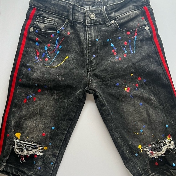 Road Narrows Jeans Shorts Denim Distressed Destroyed Paint - Picture 3 of 9